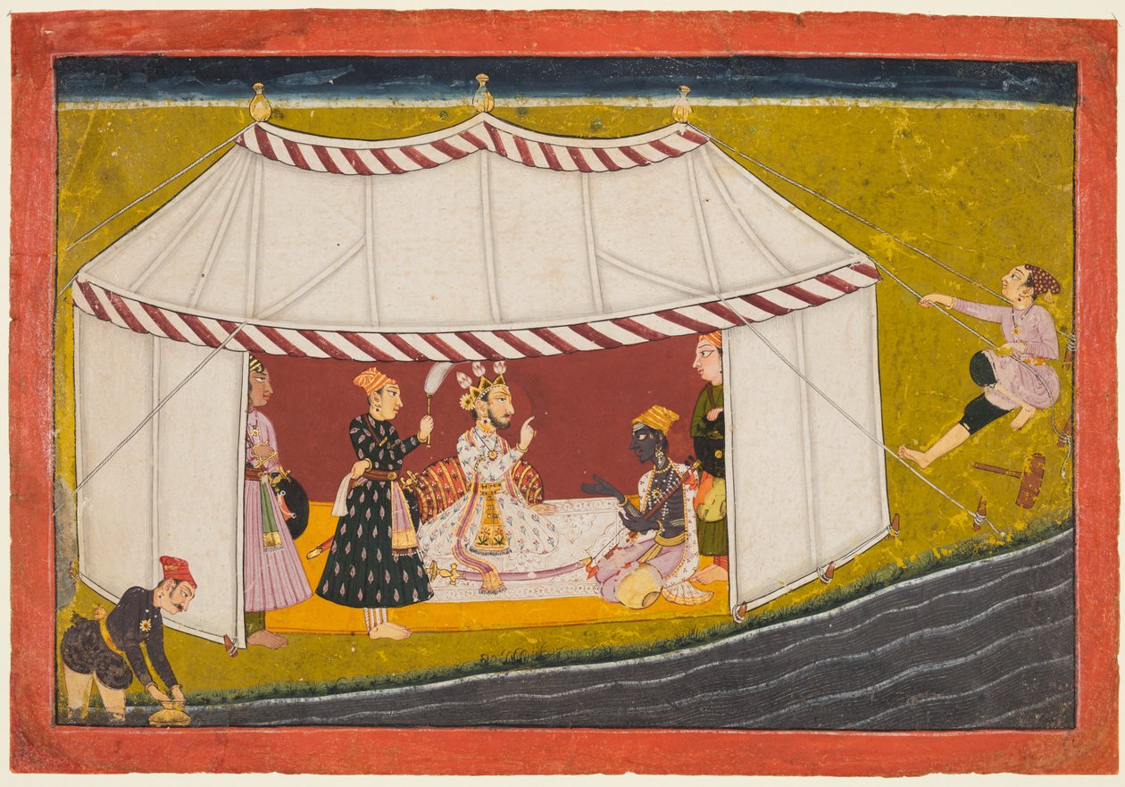 Kong Bikramaditya tilkaller Madhava, fra en Madhavanala Kamakandala av Unknown artist