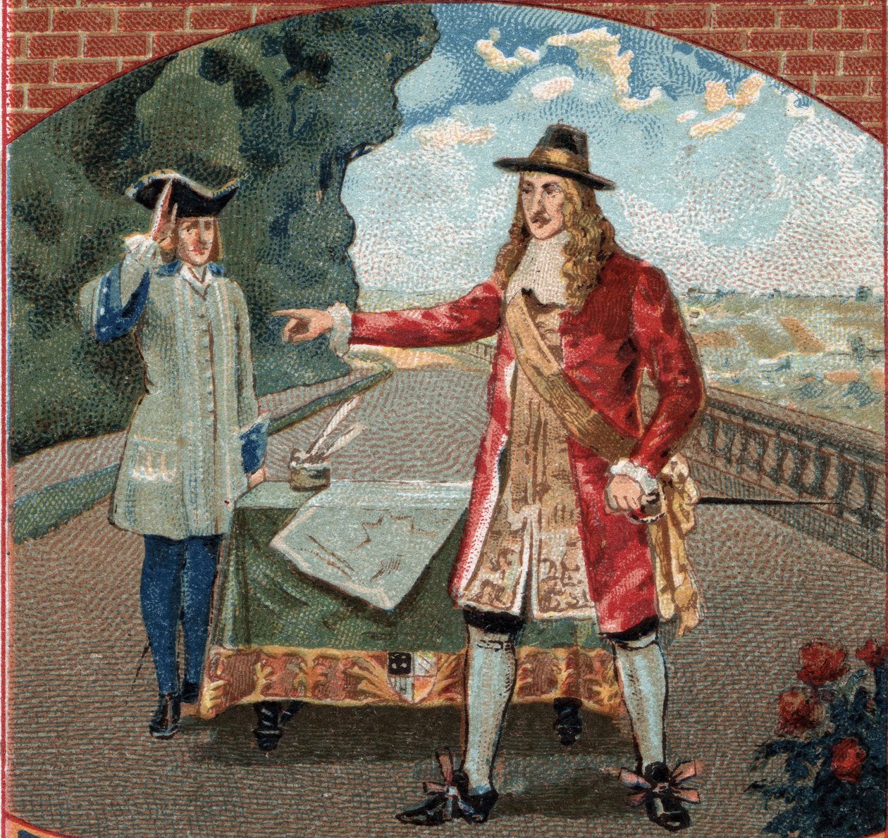 Kong James II av England (James II Stuart) (1633-1701) under oppholdet på slottet Saint-Germain-en-Laye (Saint Germain en Laye). Kromolitografi fra slutten av 1800-tallet av Unknown artist