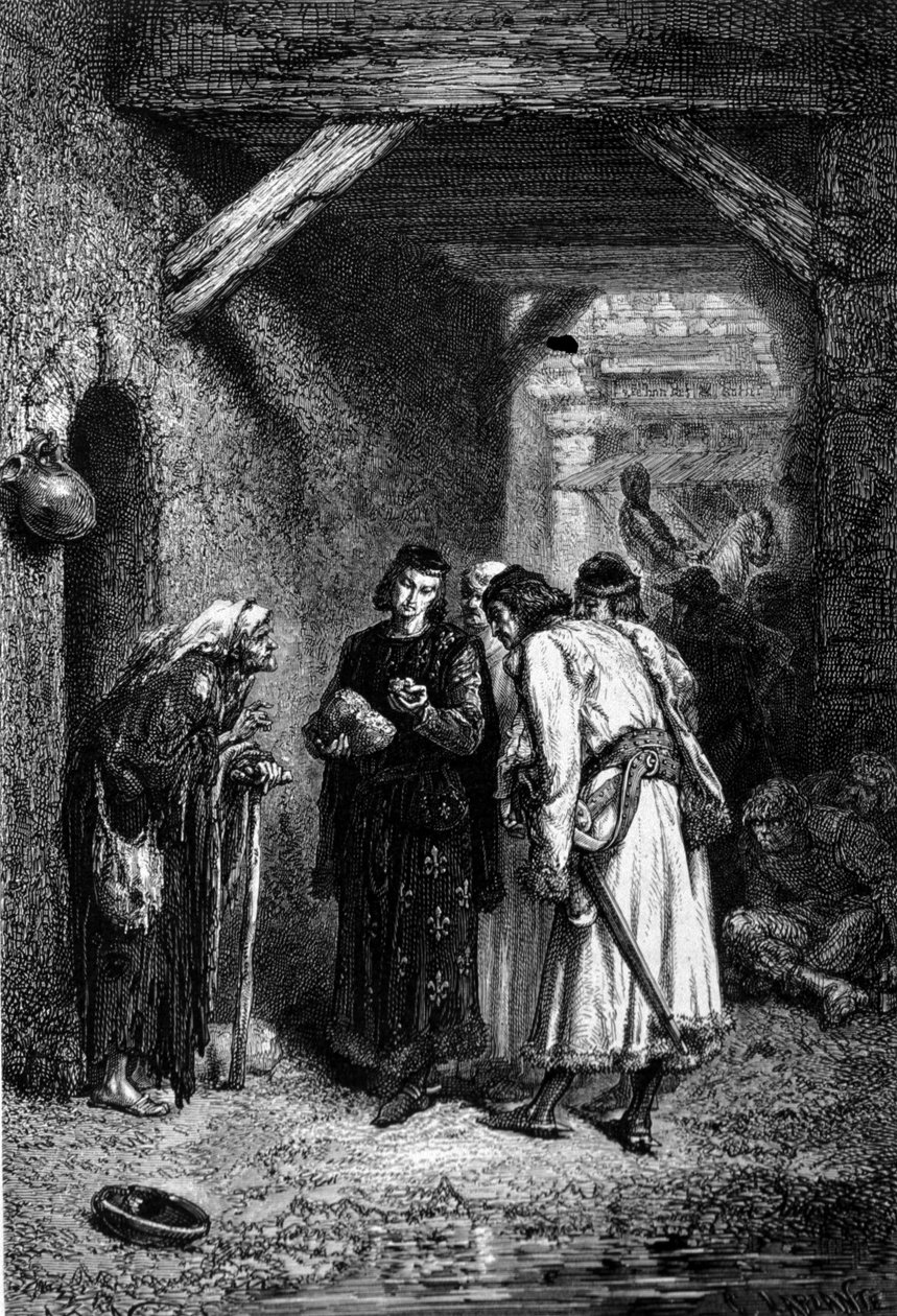 Kong Louis IX eller Saint Louis (1214 - 1270) undersøker brødet til fattige mennesker og finner ut at det er tørt. av Unknown artist