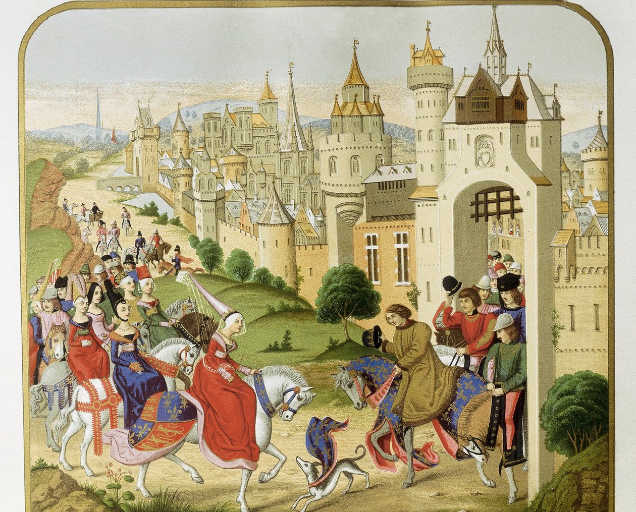 "" Kongen av Frankrike Charles IV fikk besøk av sin søster, dronningen av England Isabella av Frankrike (1292-1358), kona til Edward II, som kom for å søke tilflukt "" Ifølge kronikkene til Jean Froissart. Barcelona fra 1800-tallet. Sant Jordi Catalan Roya av Unknown artist