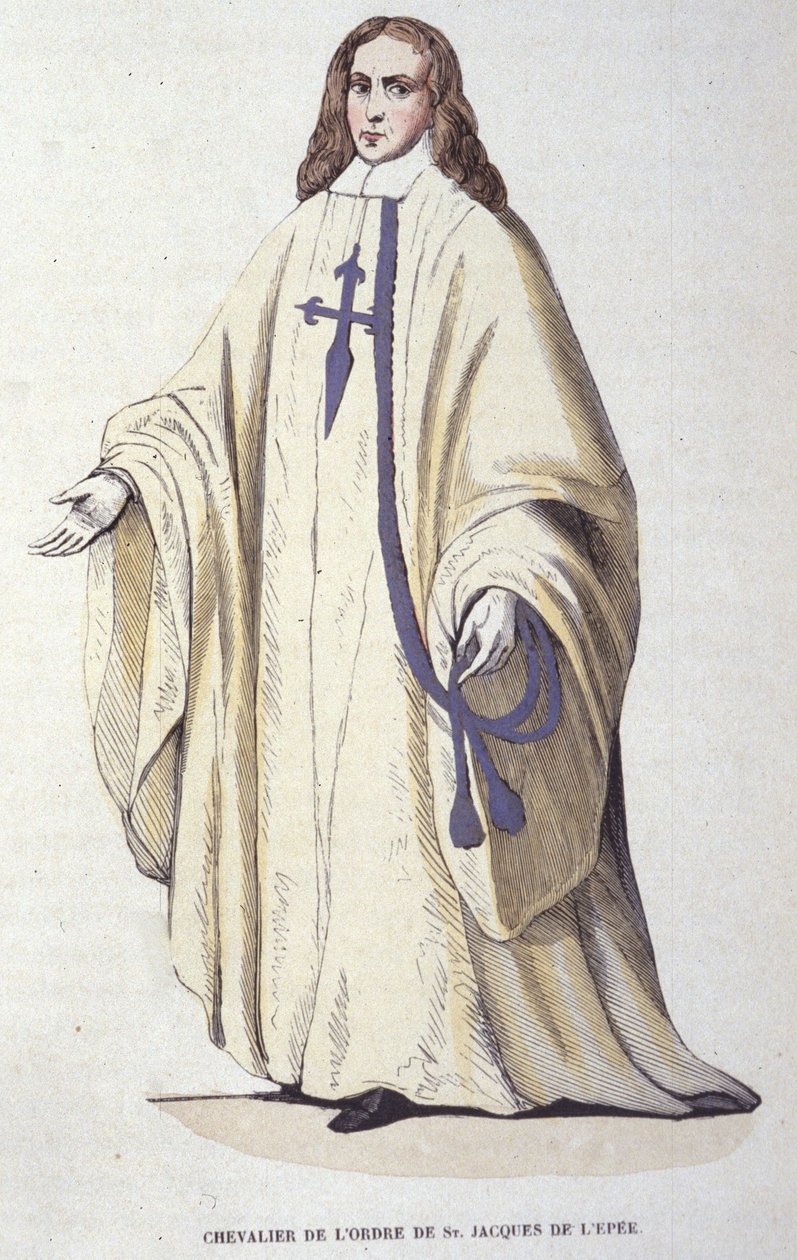 Ridder av Sankt Jakobs orden av sverdet, militær orden grunnlagt i Spania i 1170. Gravering av 1800-tallet. av Unknown artist