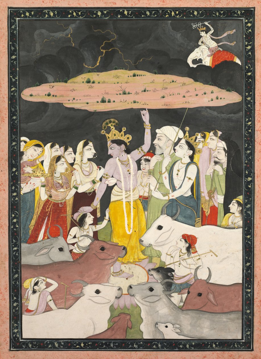 Krishna løfter Govardhan-fjellet av Unknown artist