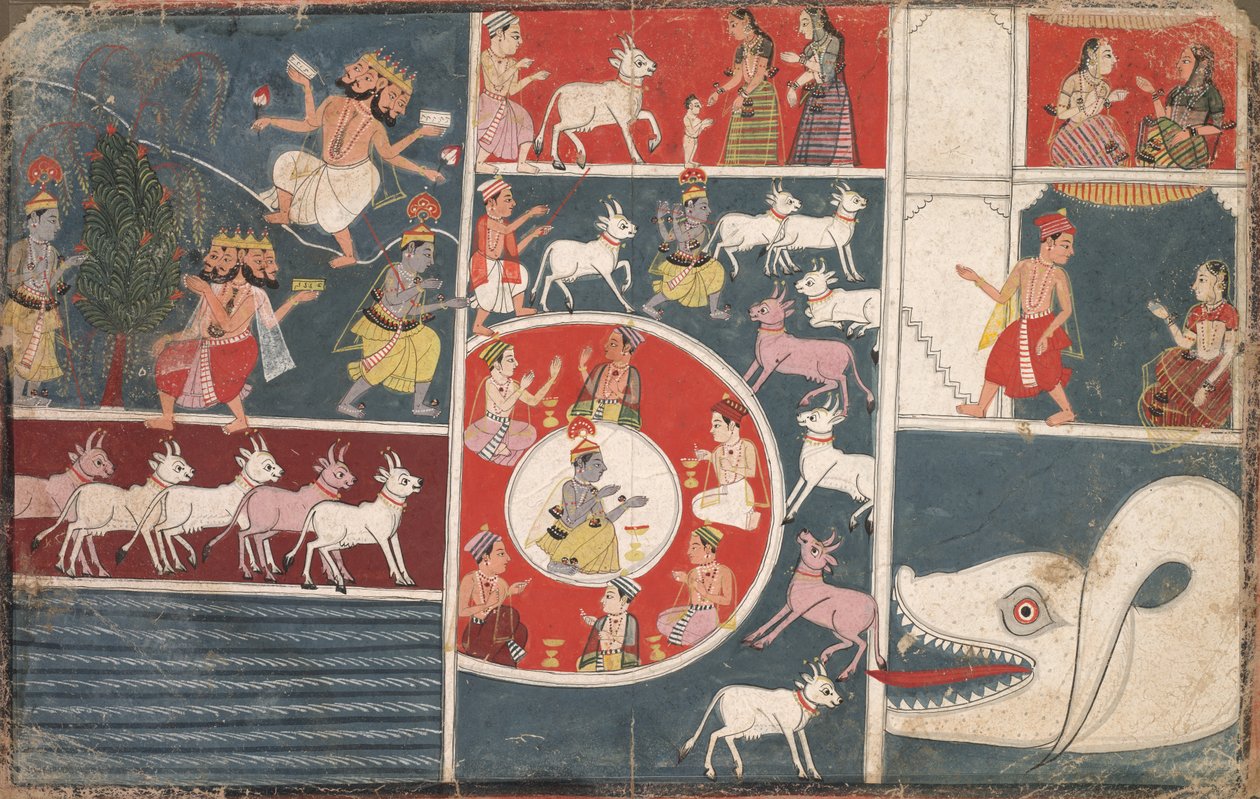 Krishna Playing the Flute og andre episoder fra Bhagavata Purana av Unknown artist