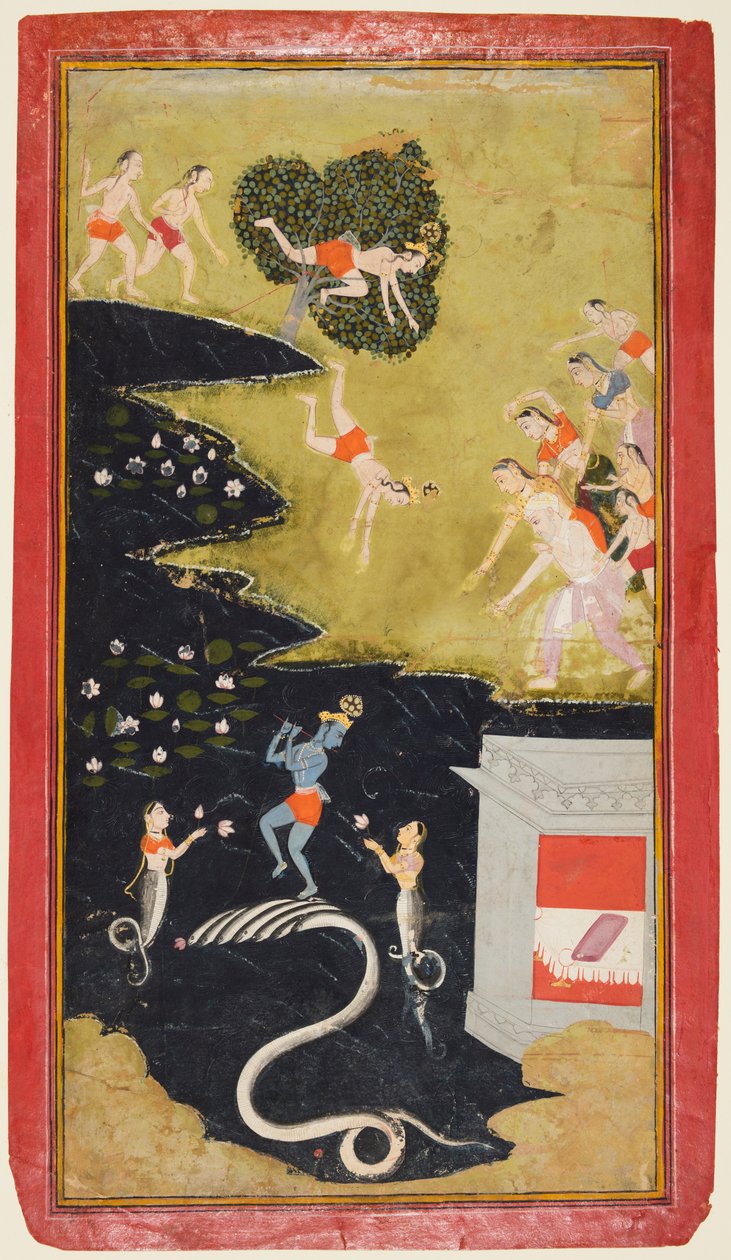 Krishna slår ned slangen Kalia, fra en Bhagavata Purana av Unknown artist