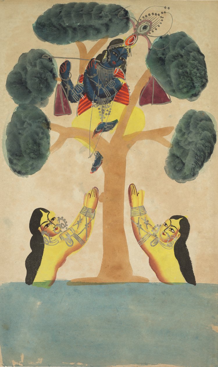 Krishna stjeler klærne til cowgirls (Gopis) (recto) av Unknown artist