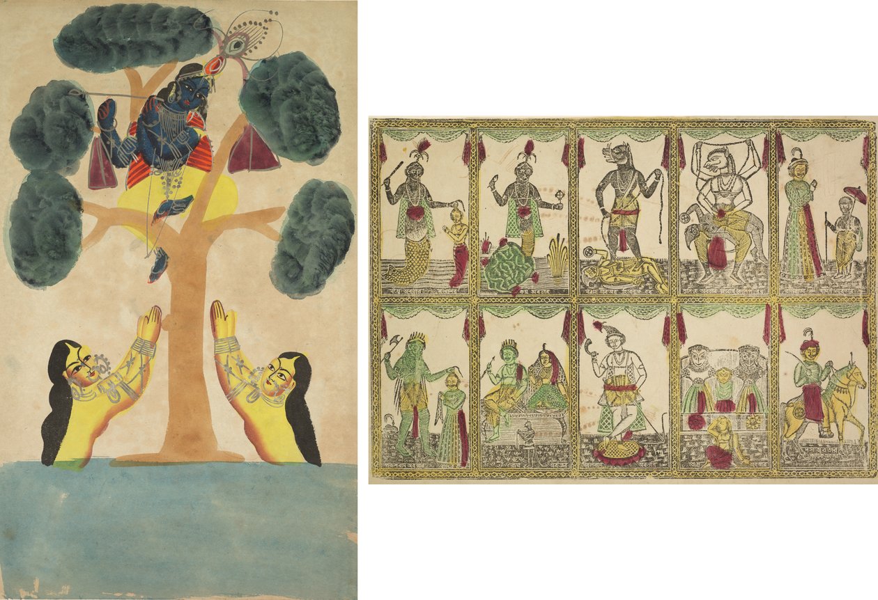 Krishna stjeler klærne til cowgirls (Gopis) (recto); Das Avataras, Ti inkarnasjoner av Vishnu (verso) av Unknown artist
