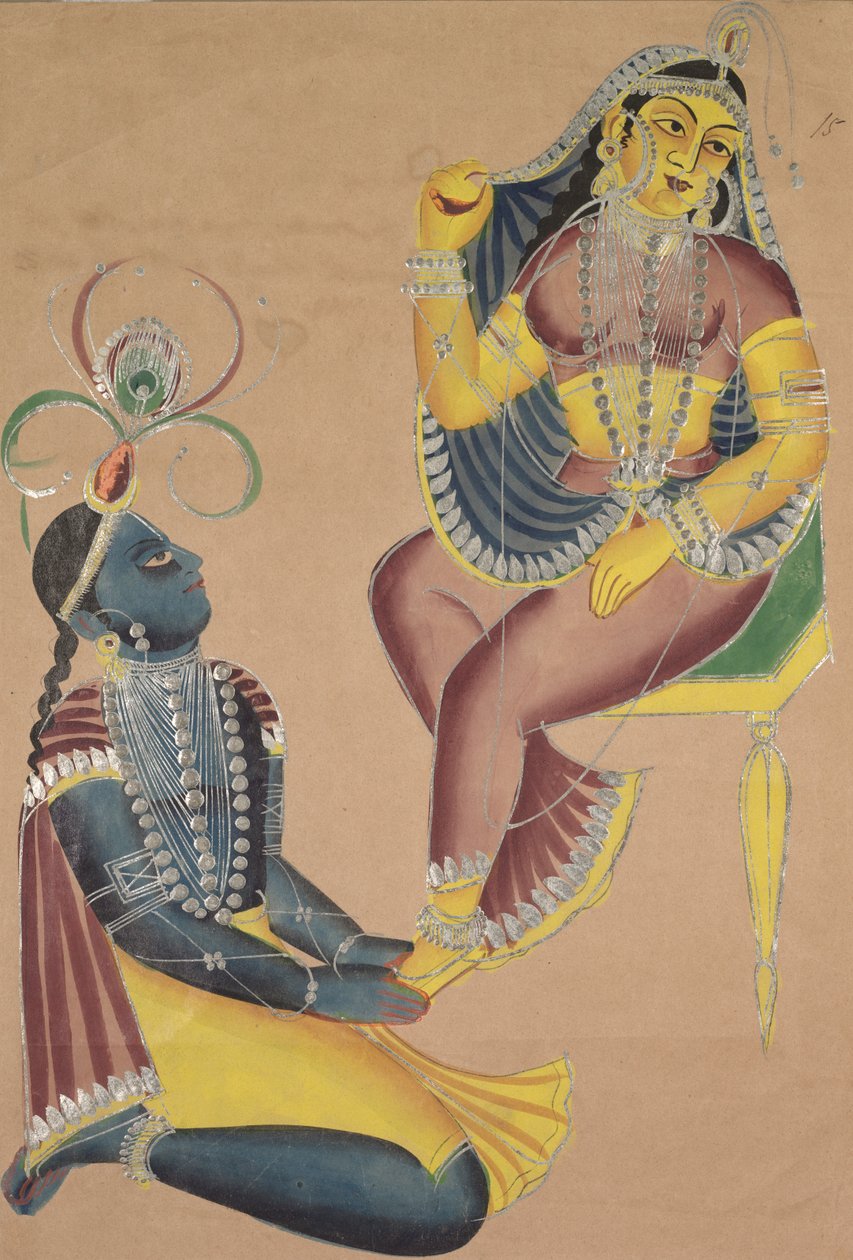 Krishna stryker Radhas føtter av Unknown artist