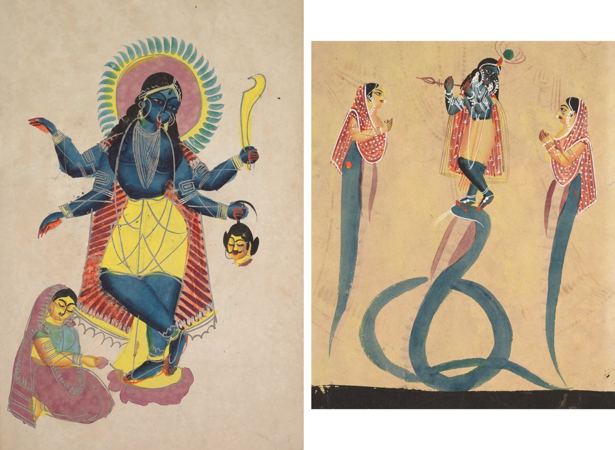 Krishna som Kali tilbedt av Radha (recta); Krishna Quells the Pervading Kaliya (Verso) av Unknown artist