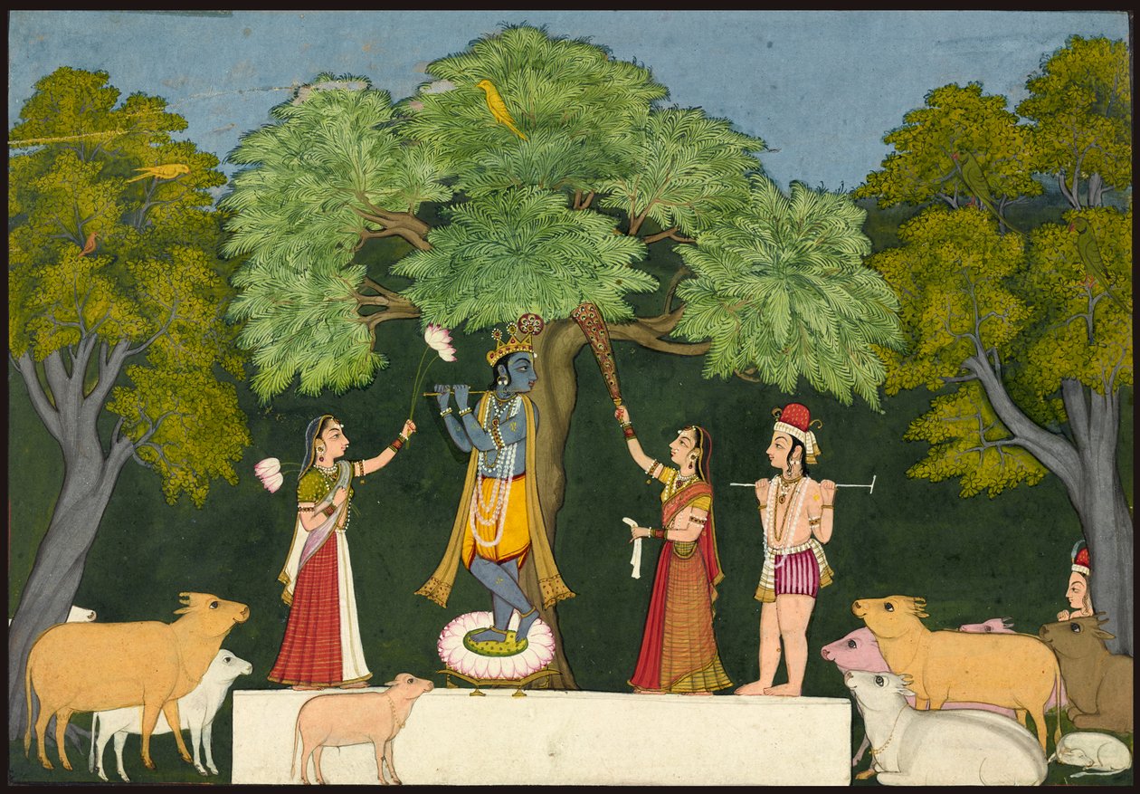 Krishna underholder sine ledsagere av Unknown artist