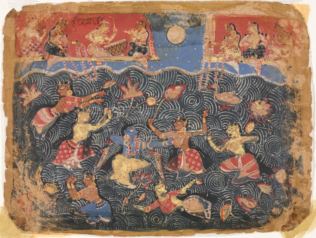 Krishna sporter med gopiene i Jumna-elven, fra en Bhagavata Purana av Unknown artist