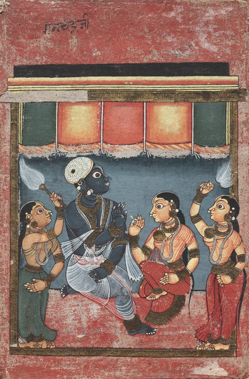 Krishna med Radha og to ledsagere (recto) av Unknown artist