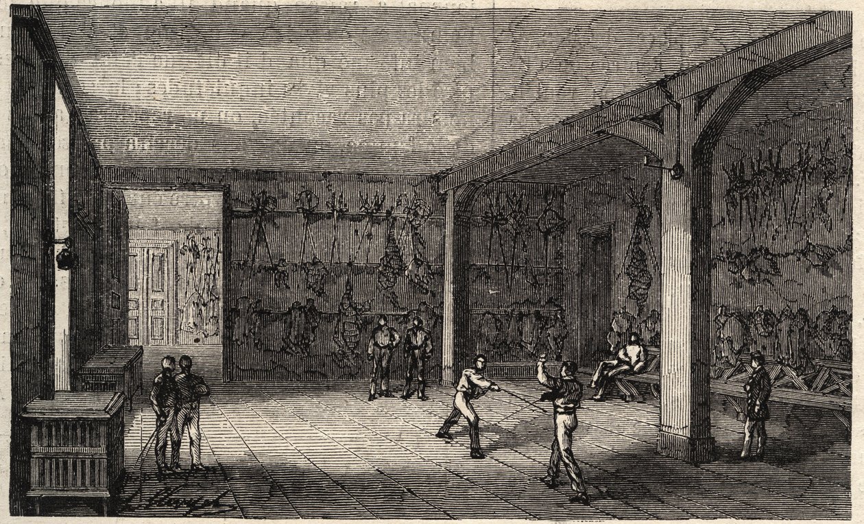 Ecole Polytechnique i Paris i 1873 - Gjerderom - Gravering fra 1873 i "Le monde illustrious"" av Unknown artist
