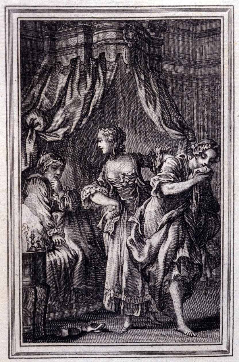 La Chageure des trois commerces- i ""Fortellinger og noveller på vers"" av Jean La Fontaine. 1762. av Unknown artist