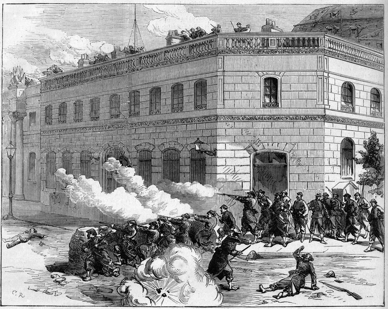 La Commune de Paris i 1871. Forsvar av Elysee-palasset av Federes (Communards). av Unknown artist