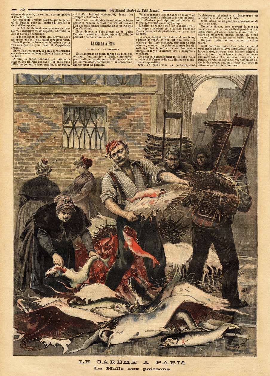 Fiskemarkedet i Paris. Gravering i "" Le petit journal""" 4/03/1893. Samling av Selva. av Unknown artist
