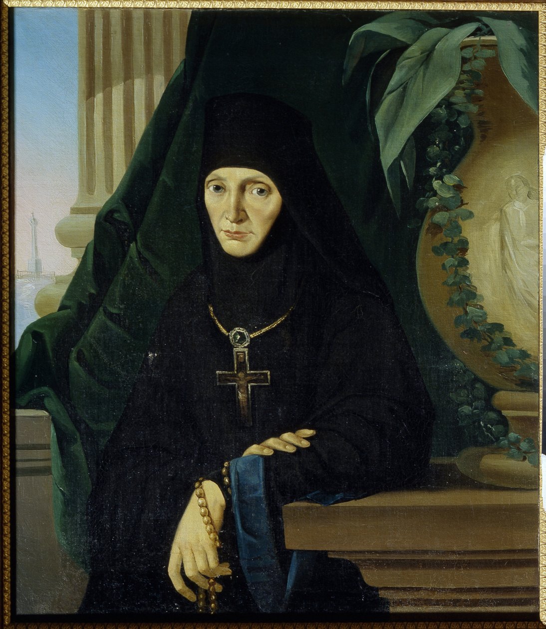 La mere superieure Maria (Margarita Tuchkova) (Mor Superior Maria (Tuchkova). Higoumene (hegoumene) fra det ortodokse klosteret Spaso Borodinsky, i 1812, under invasjonen av Napoleons Grande Armee (1769-1821). Anonymt maleri, olje på lerret , vers av Unknown artist