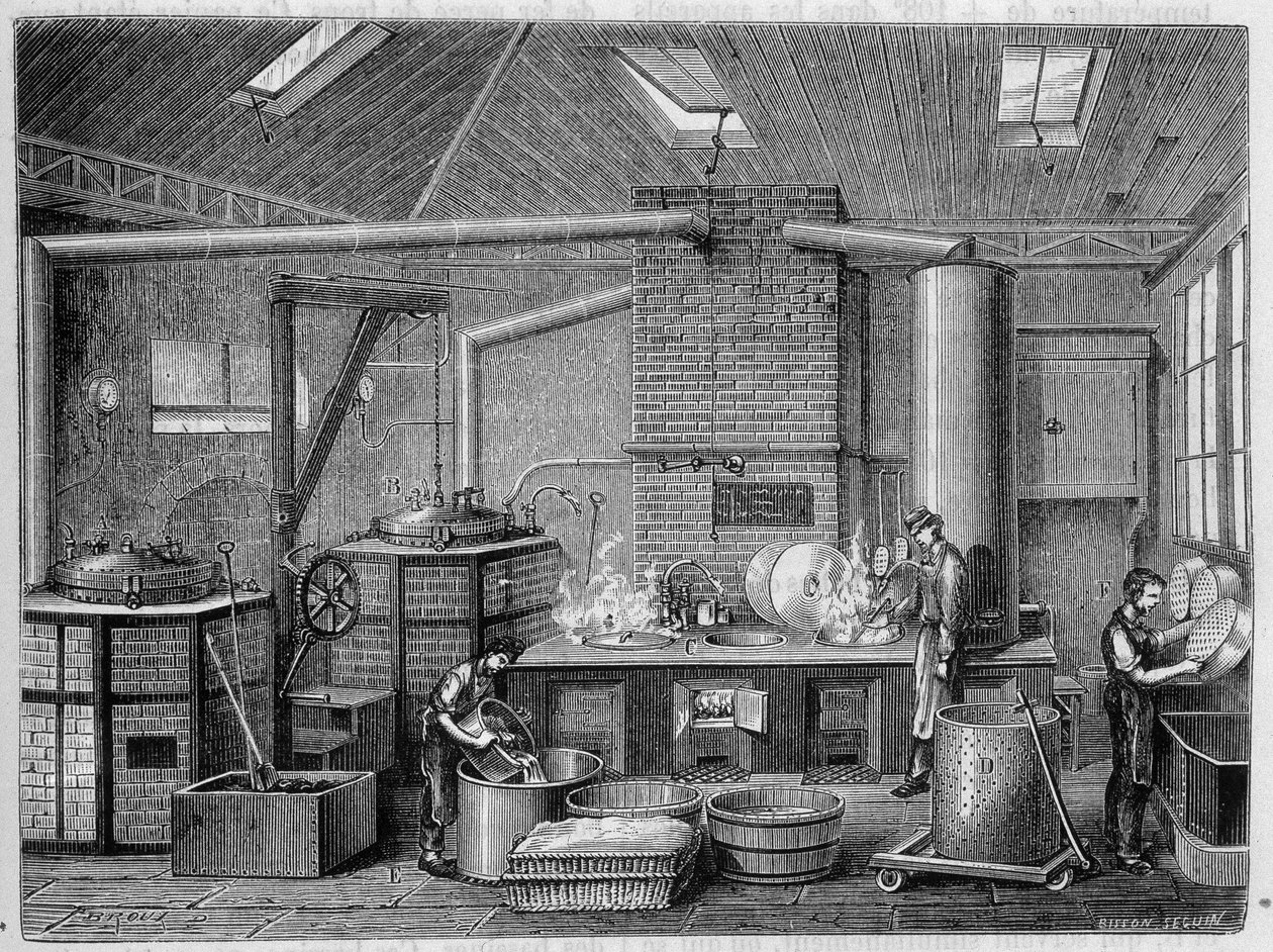 Laboratorium for tilberedning av hermetikk - i "" The wonders of the industry"" av Louis Figuier av Unknown artist