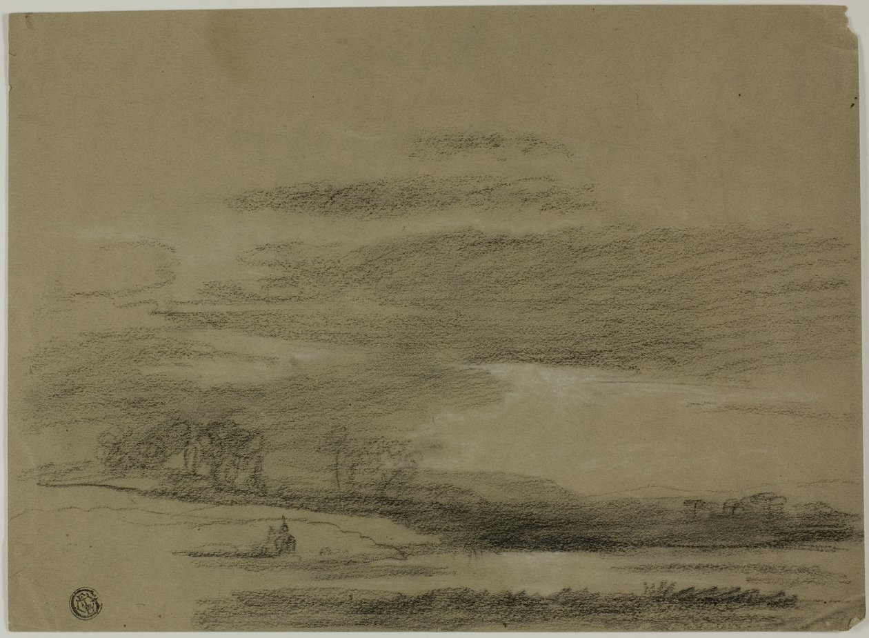 Landskap med sol som bryter gjennom skyer av Unknown artist