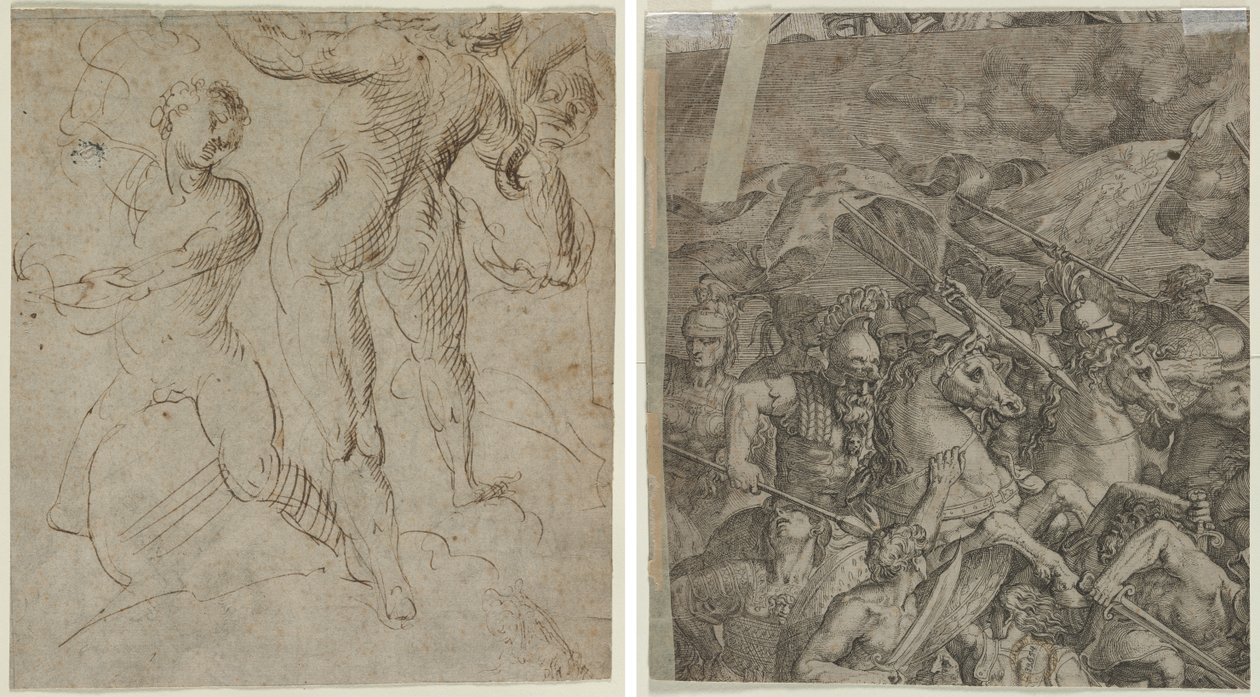 Laocoön (recto); Slaget ved Milvian Bridge (fragment) (verso) av Unknown artist