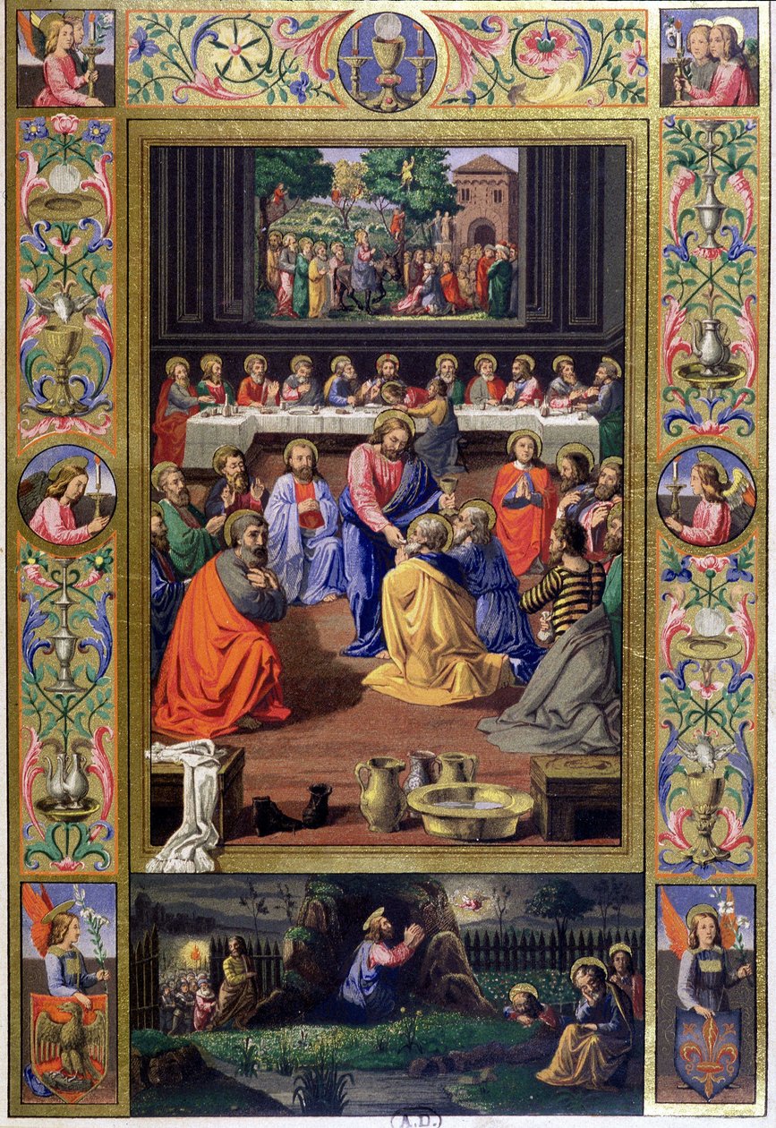 Nattverd - repro fra 1800-tallet. av et italiensk dokument (v.1500) av Unknown artist