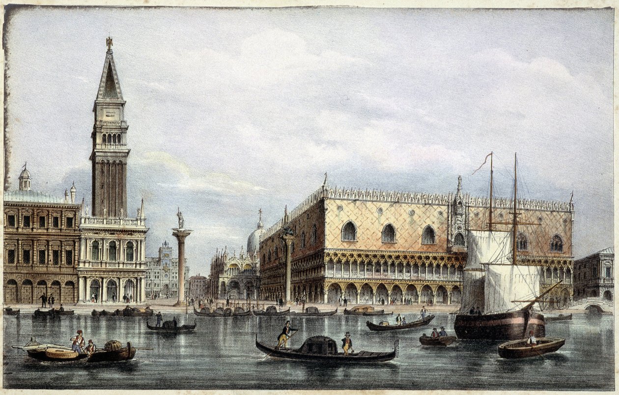 Le mole vu du canal - i "Album med de viktigste utsiktene over Venezia"", ill. av Marco Moro, red. Gio Brizeghel, v.1840 av Unknown artist