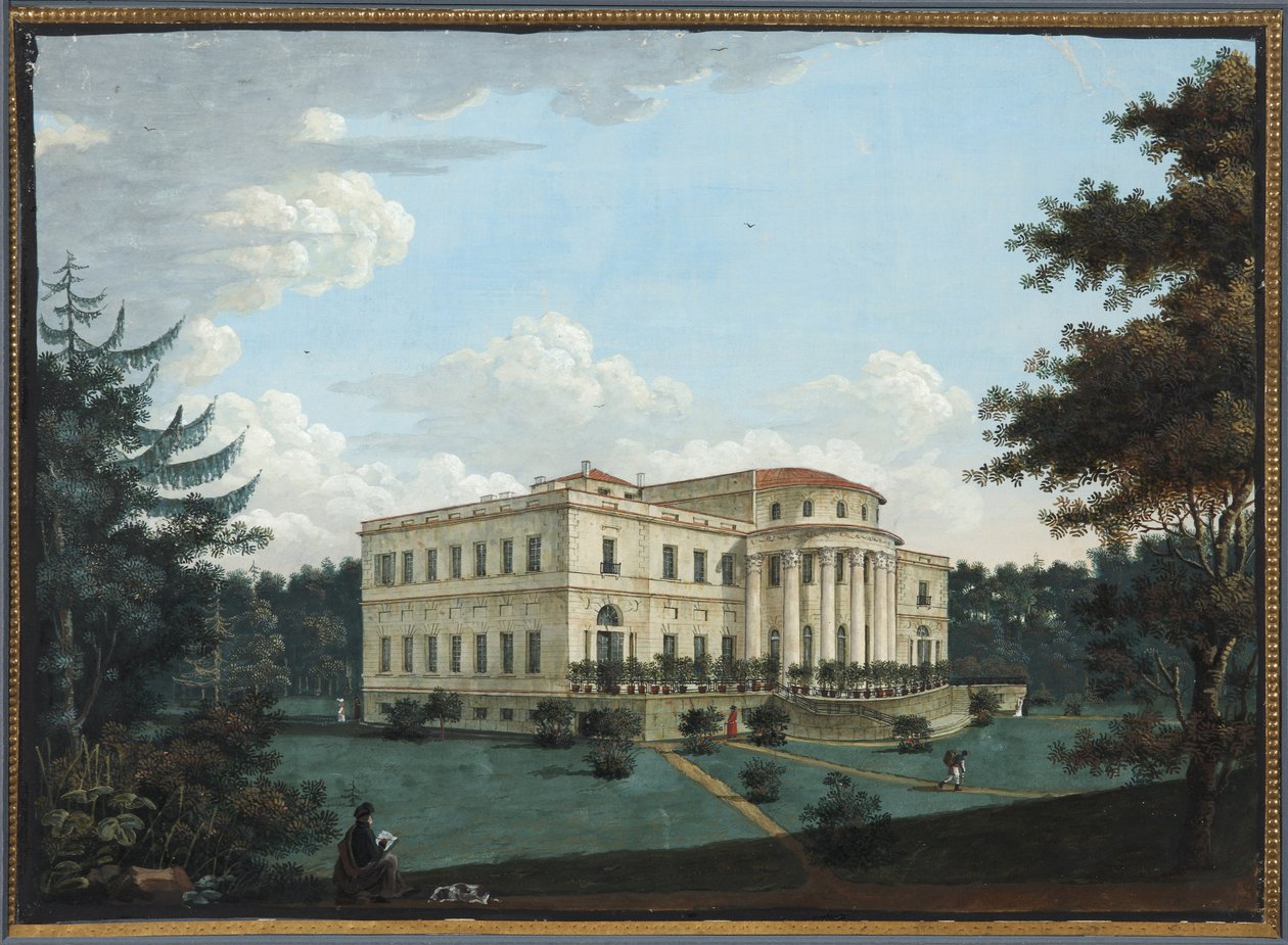 Le palais Elaguine - Yelagin-palasset i St. Petersburg - Anonym. Gouache på papir, før 1817. State Museum of the History of Saint Petersburg av Unknown artist