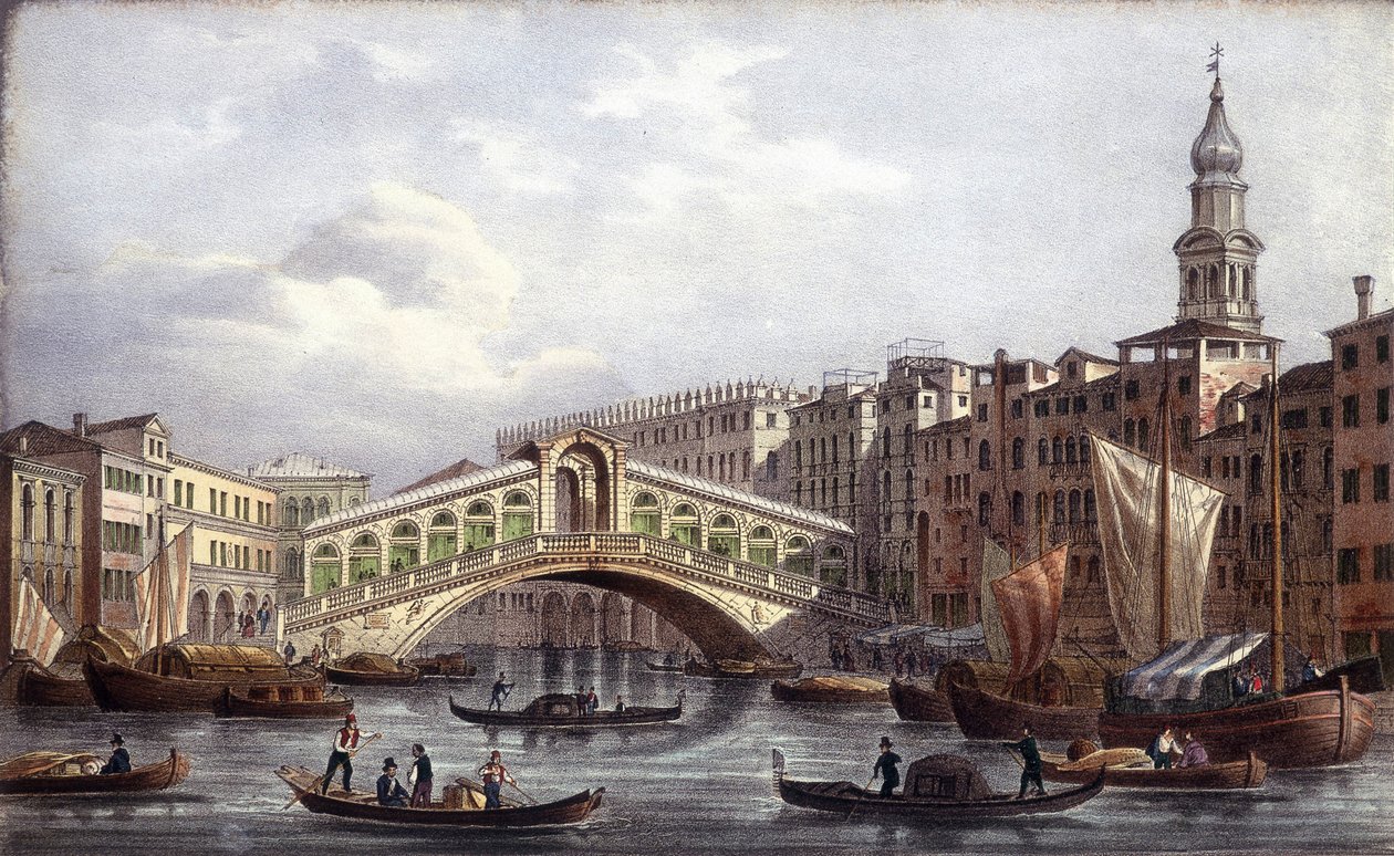 Le pont Rialto - i "" Album med de viktigste utsiktene over Venezia", ill. av Marco Moro, red. Gio Brizeghel, v.1840 av Unknown artist