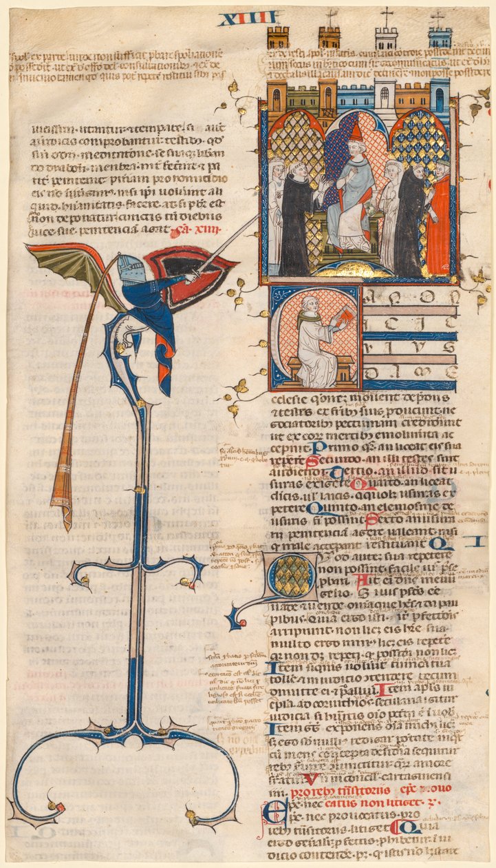 Blad skåret ut fra et "Decretum" av Gratian: Initial C [anonici av en viss kirke] med en sittende geistlig av Unknown artist