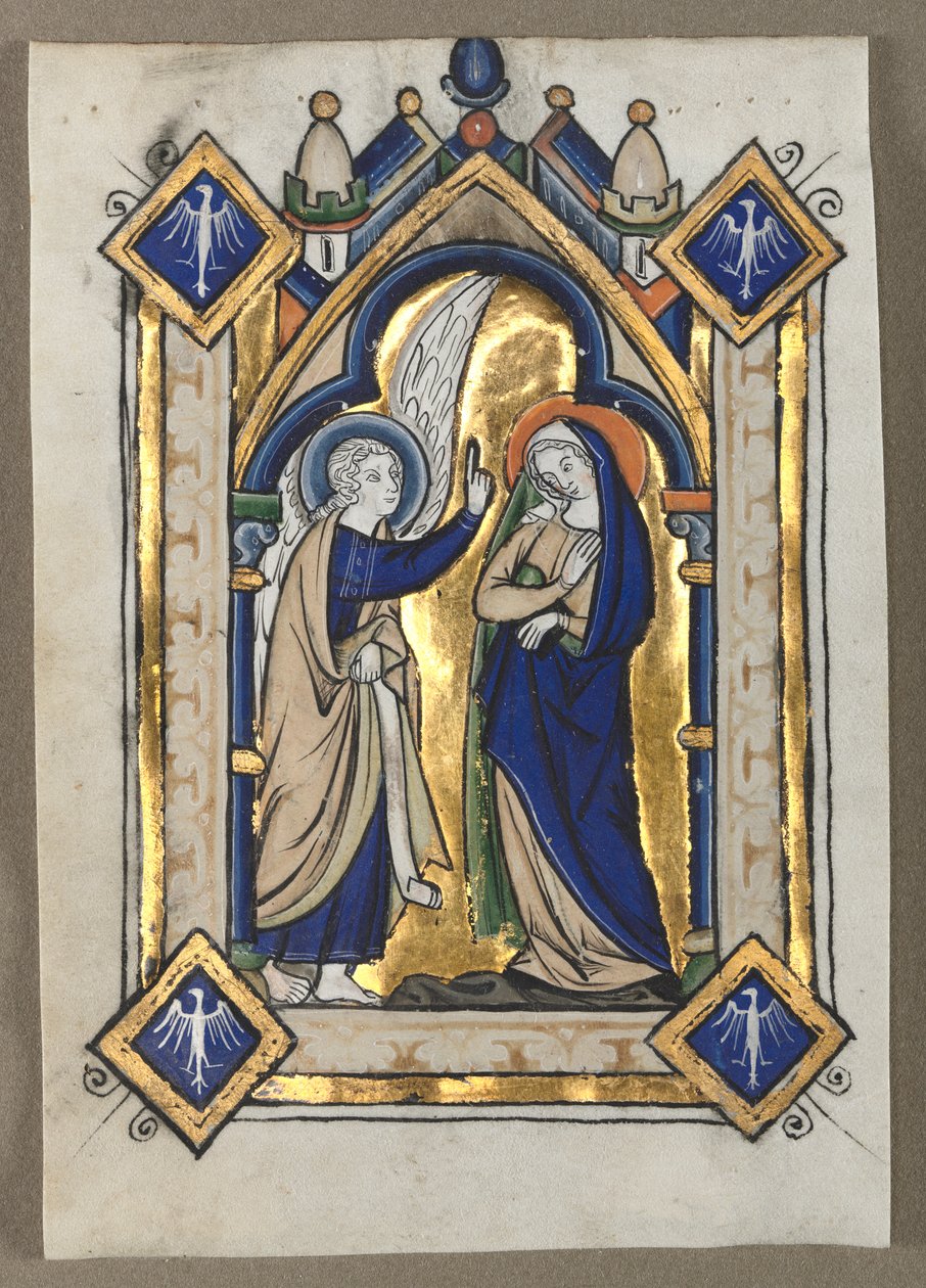 Blad utskåret fra en psalter: Bebudelsen av Unknown artist