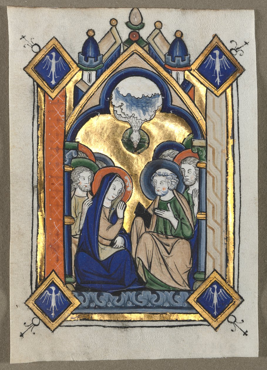 Blad utskåret fra en psalter: Pinsen av Unknown artist