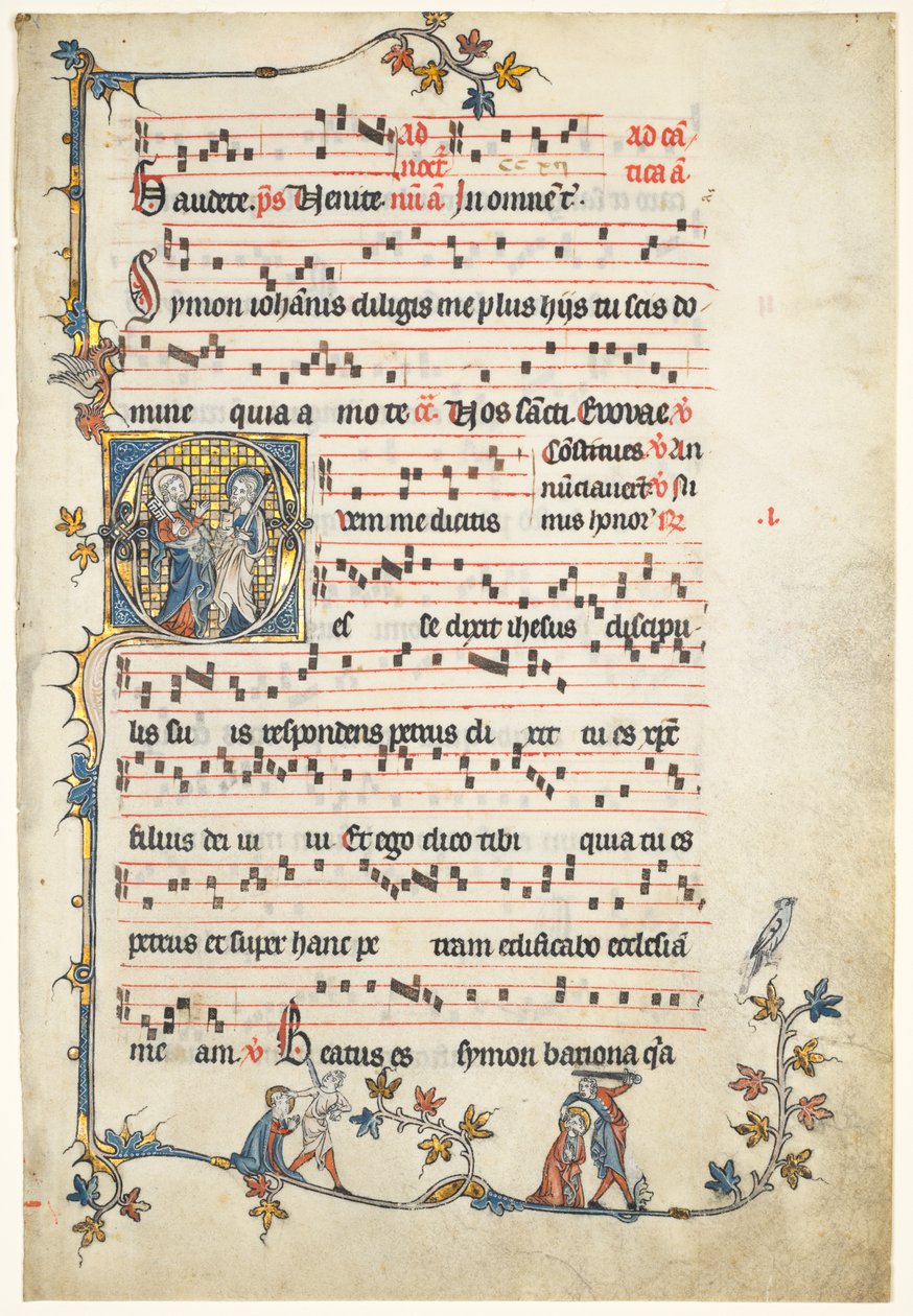 Leaf excised from an Antiphonary: Initial Q with Saints Peter and Paul av Unknown artist