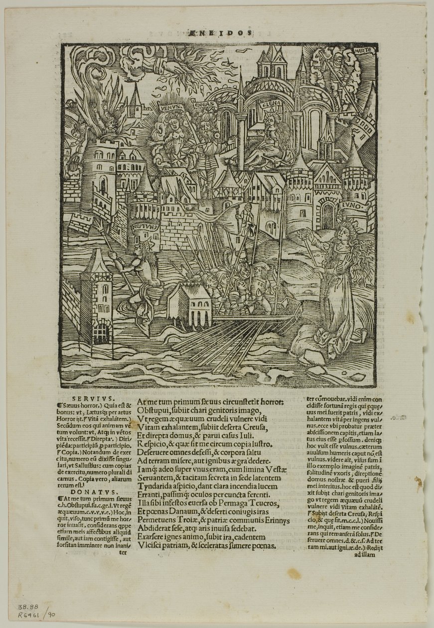 Blad fra Opera av Virgilius (etter Strasbourg Virgil, 1502), plate 90 fra Tresnitt fra Books of the XVI Century av Unknown artist