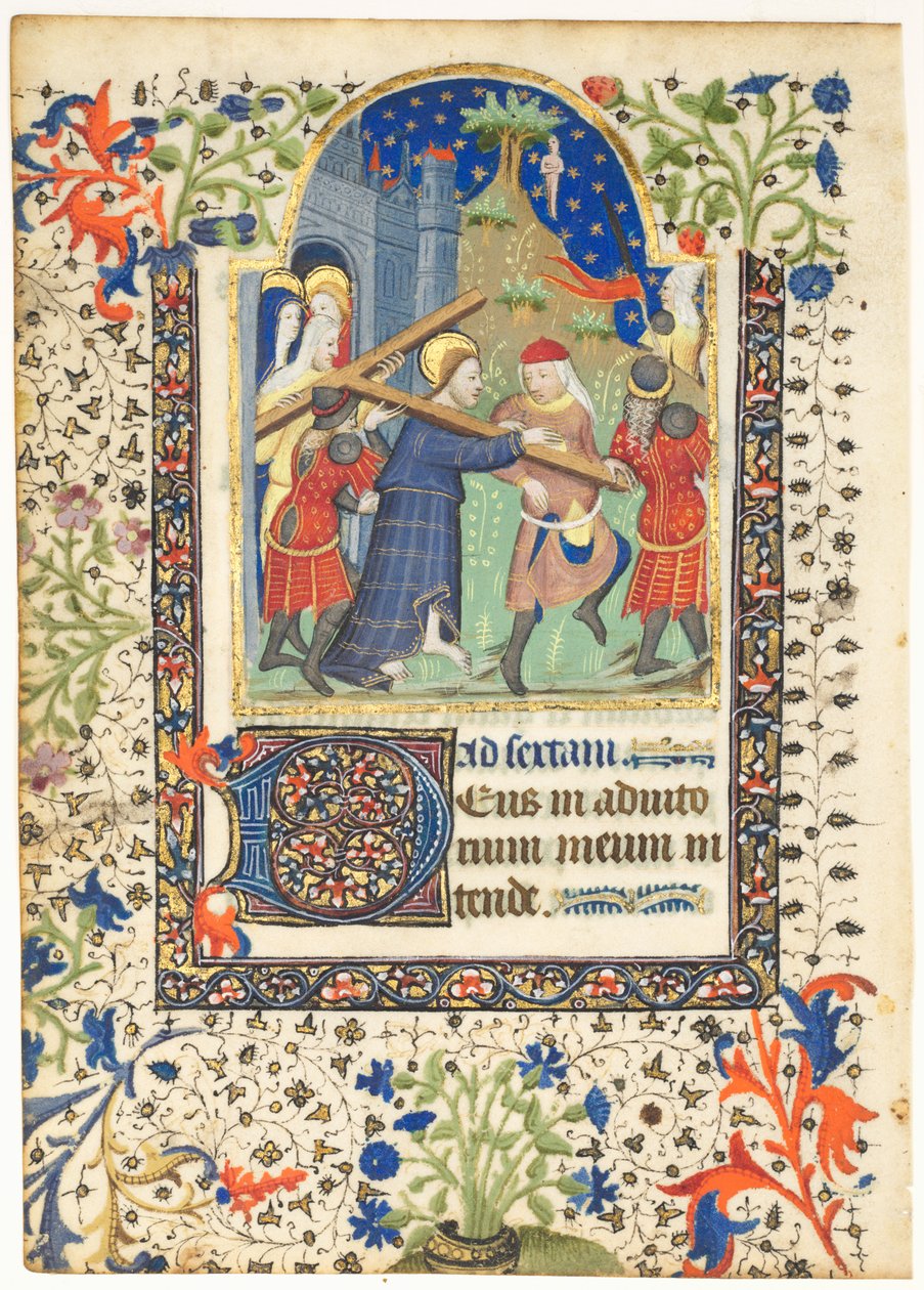 Blad fra en timebok: Kristus som bærer korset (Sext, Hours of the Cross) av Unknown artist