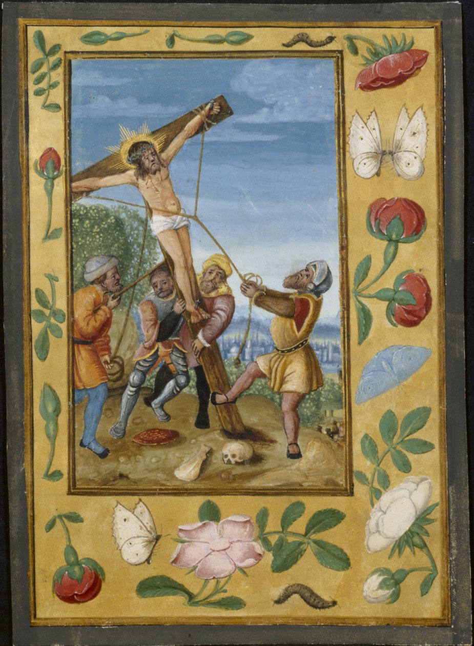 Blad fra en timebok: The Raising of the Cross av Unknown artist