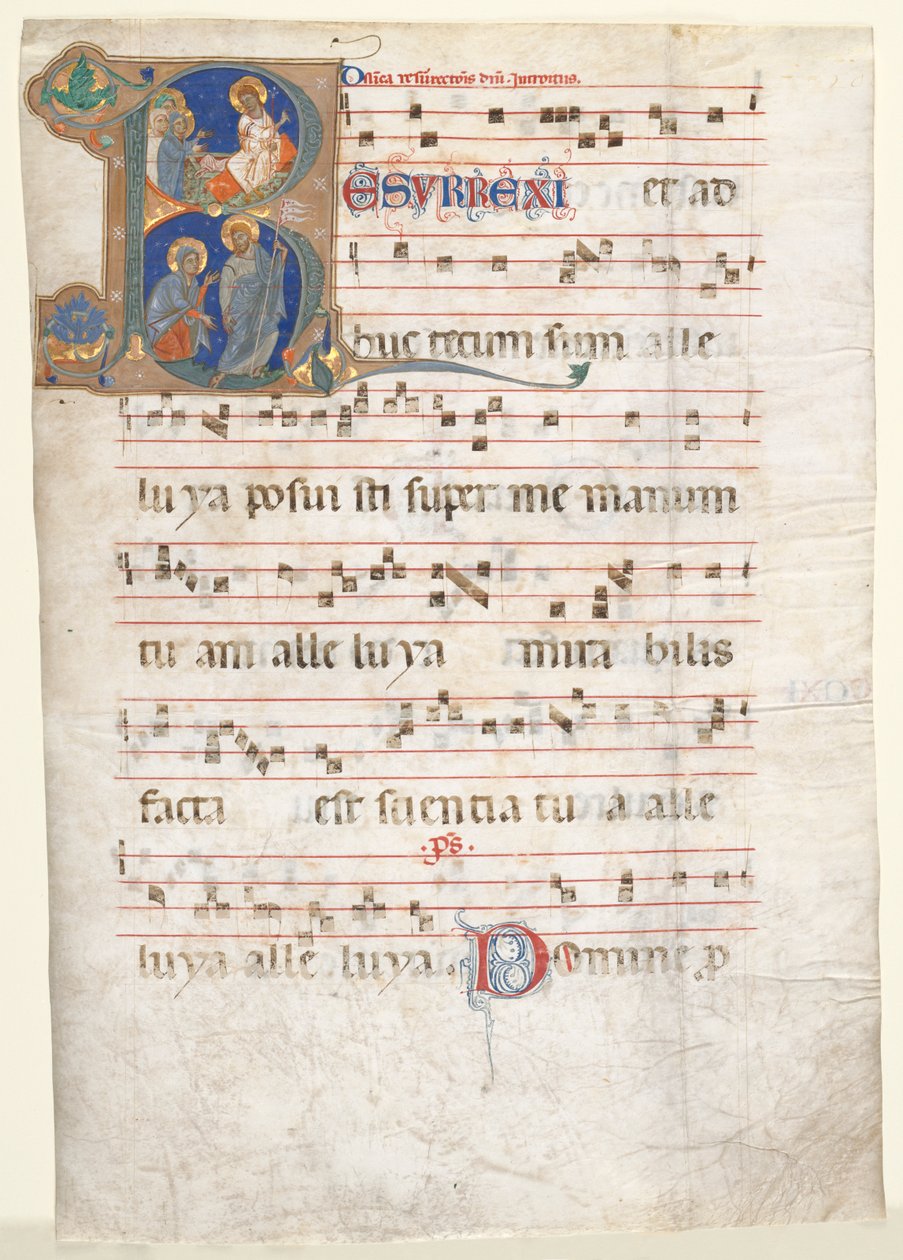 Leaf from a Gradual: Initial (R) med Three Marys at the Tomb og "Noli me Tangere" av Unknown artist