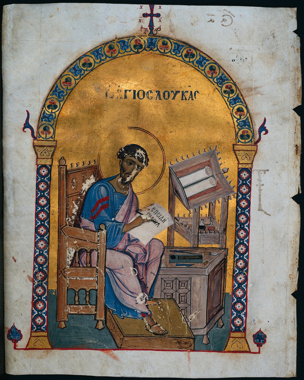 Blad fra en Lectionary med St. Luke av Unknown artist