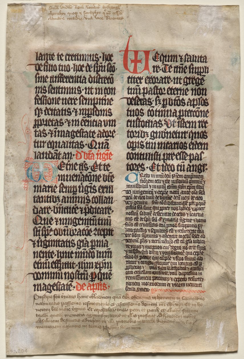 Blad fra et missal: Tekst (verso) av Unknown artist