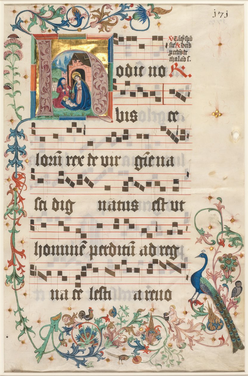 Leaf from an Antiphonary: Initial H with the Nativity (recto) av Unknown artist
