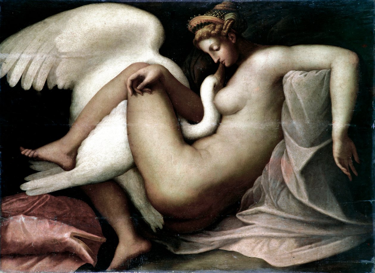 Leda og svanen Anonym maleri etter en original detruit av Michelangelo Buonarroti kalt Michelangelo (Michelangelo eller Michelangelo av Unknown artist