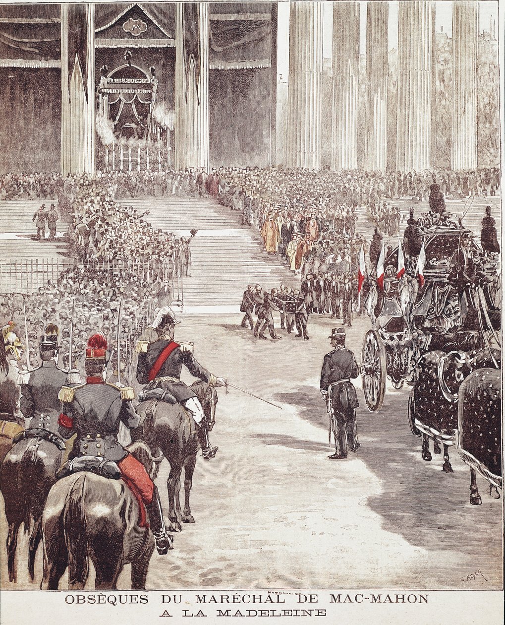 Begravelsen til marskalk Patrice de Mac Mahon (eller Mac-Mahon) (1808-1893) i Madeleine-kirken i Paris 22.10.1893, illustrasjon fra 1800-tallet av Unknown artist