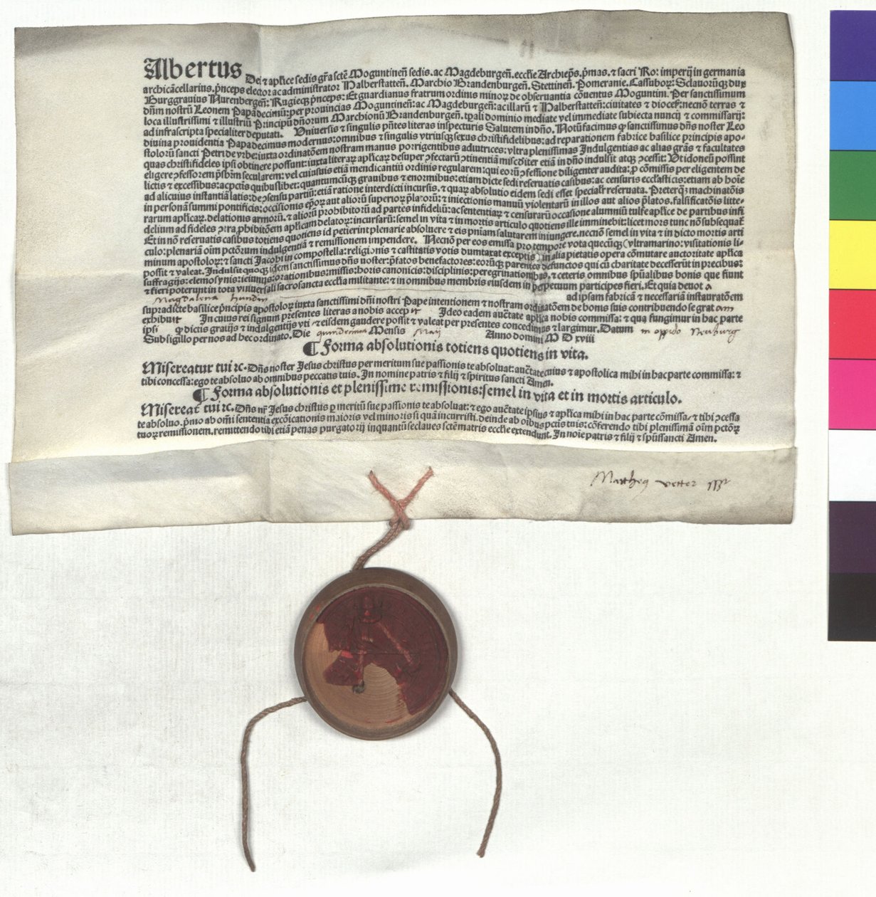 Avlatsbrev fra Albert av Brandenburg (1490-1545), erkebiskop av Mainz, på myndighet av pave Leo X (John de Medici) av Unknown artist
