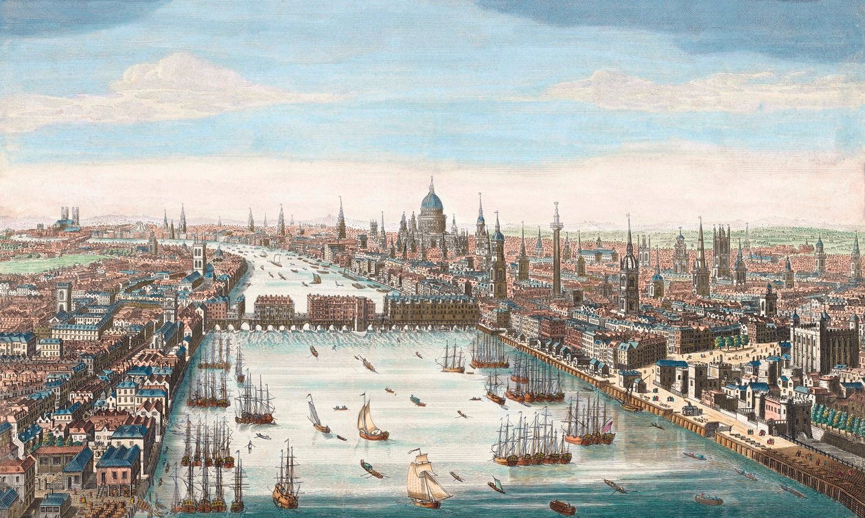 London på 1700-tallet, utsikt oppover Themsen til London Bridge og St Paul