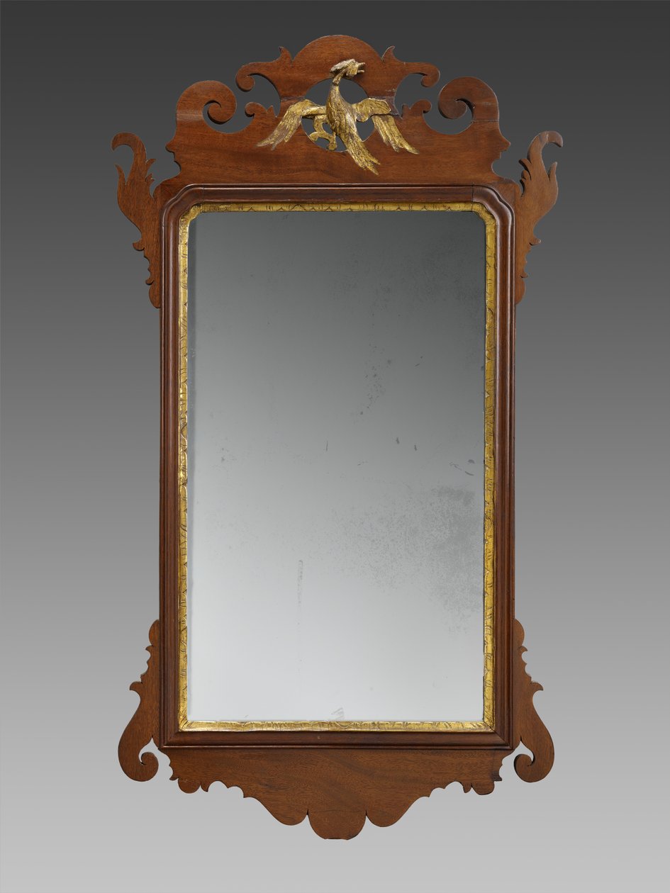 Looking Glass, c. 1750-1820 (mahognifiner, uidentifiserte sekundære treslag, bladgull og speilglass) av Unknown artist
