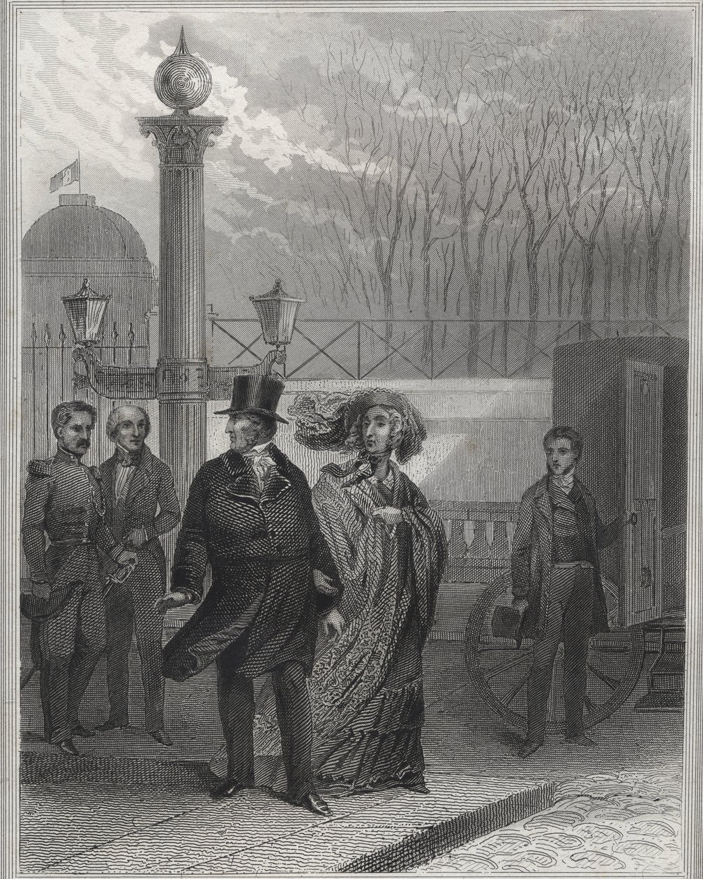 Louis Philippe og hans familie utenfor Tuileries-palasset - Abdikasjon av Louis-Philippe I, 24. februar 1848 og etablering av den andre republikken - revolusjon i februar 1848. Folket stormet Tuileriene 24. februar 1848 etter slektningene av Unknown artist