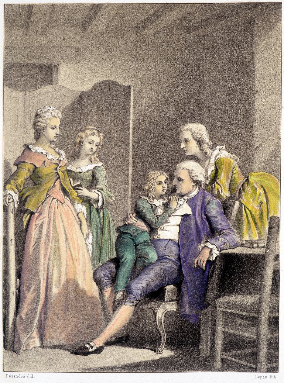 Louis XVI, Marie Antoinette og Louis XVII innelukket i tempelet av Unknown artist