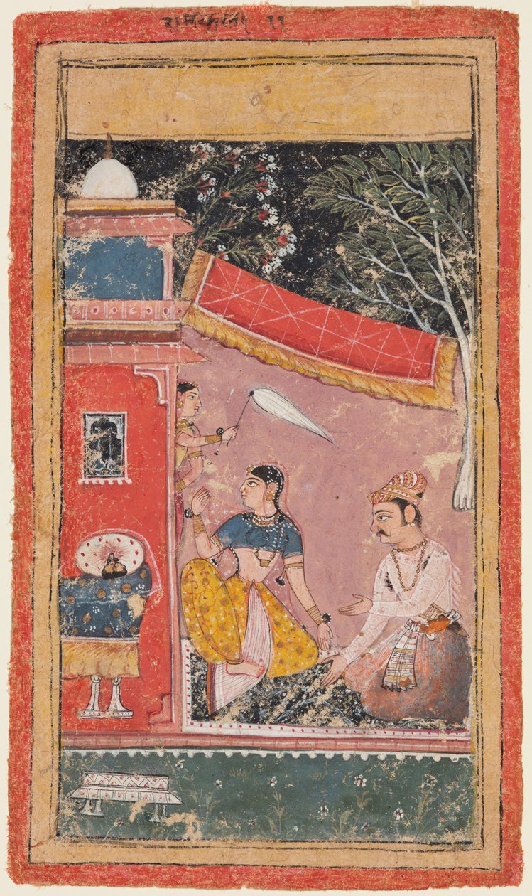 Lovers on that Terrace: Ramakali Ragini fra Hinda, fra den Bandi Ragamala av Unknown artist