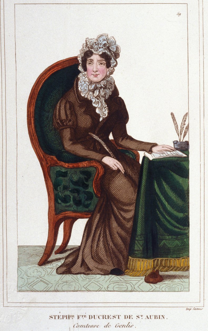 Madame de Genlis - Portrett av Stephanie Felicite av Crest of Saint-Aubin (Saint Aubin av Unknown artist