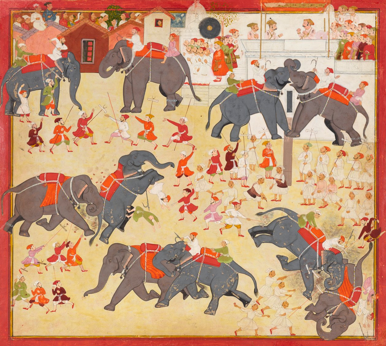 Maharana Raj Singh observerer en elefantkamp av Unknown artist