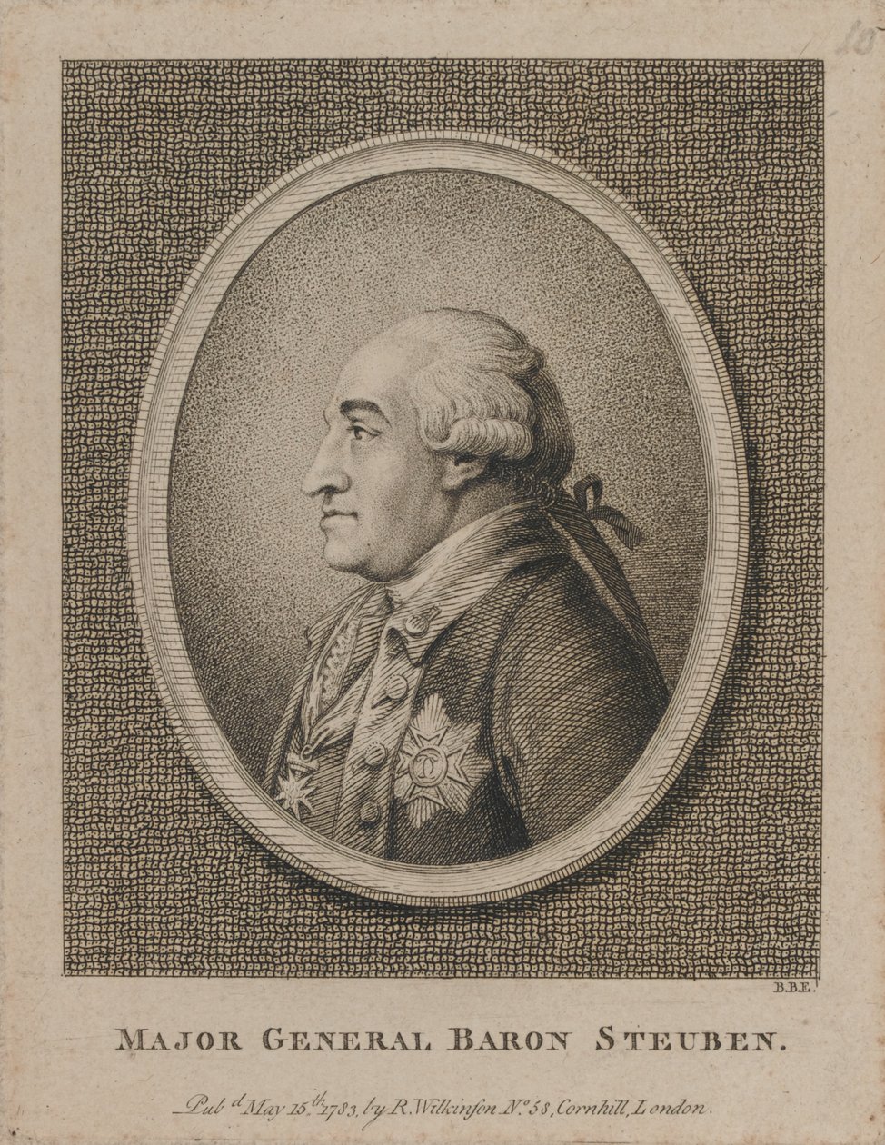 Generalmajor Baron Steuben (radering) av Unknown artist