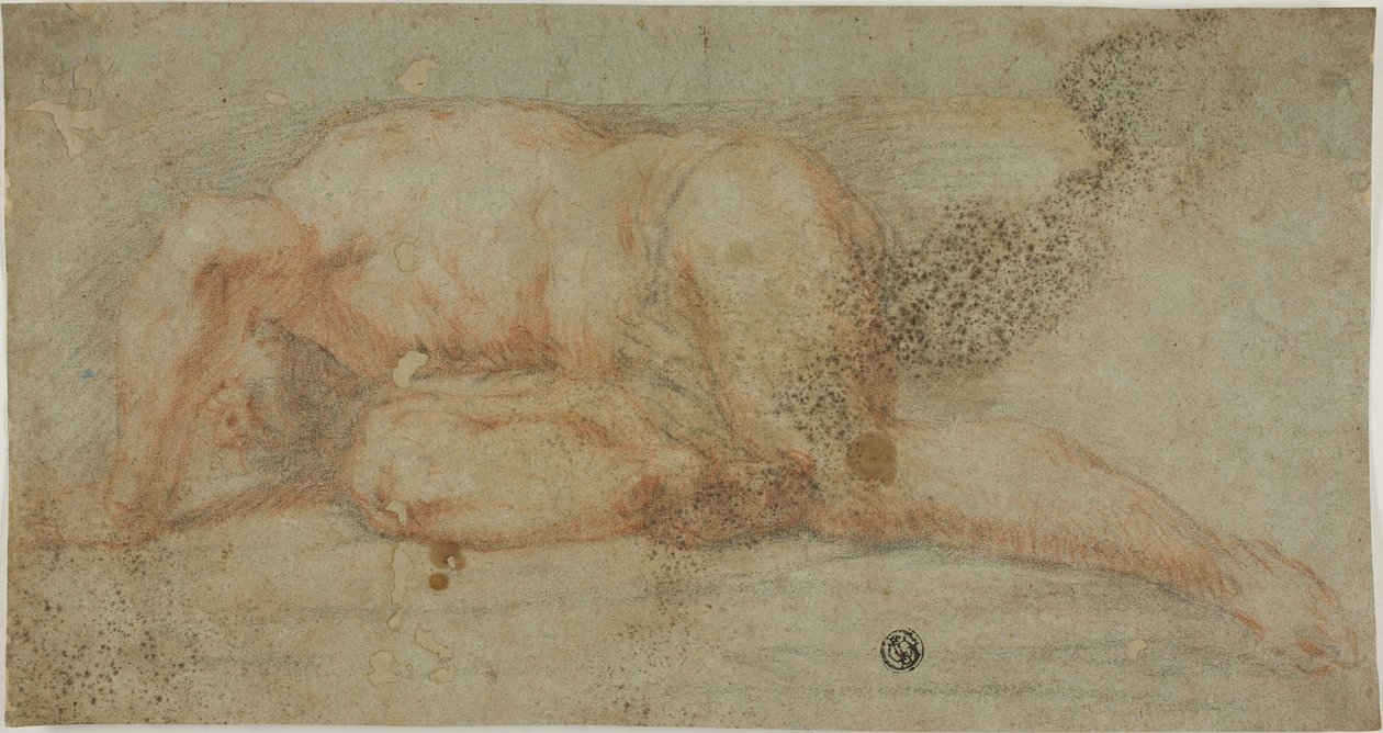 Mann som ligger ned, arm over hodet av Unknown artist